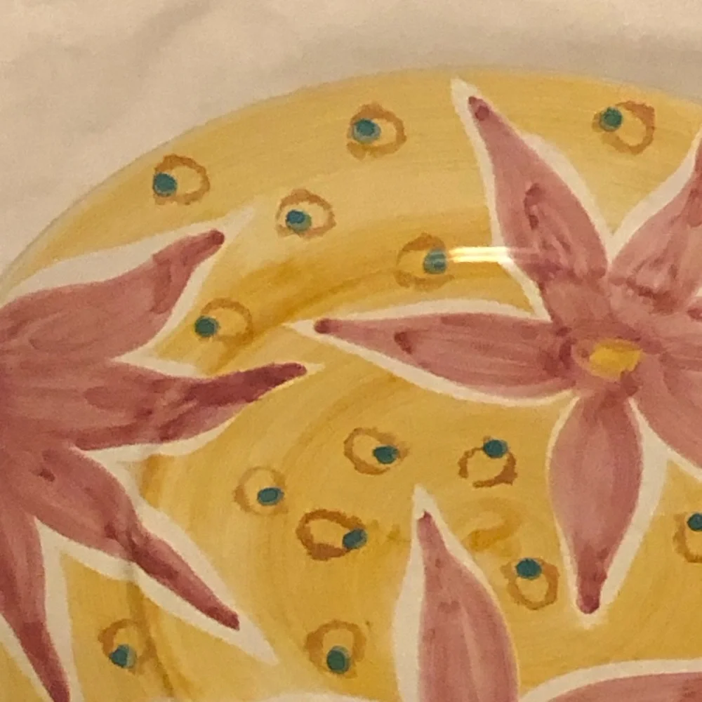 Pottery Barn Yellow and Pink Floral Dinner Plate